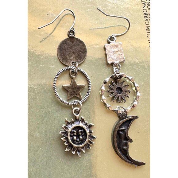 Celestial Star Moon Sun Earrings Dangle Hooks Astrology Eclectic Mismatched New - Picture 12 of 12